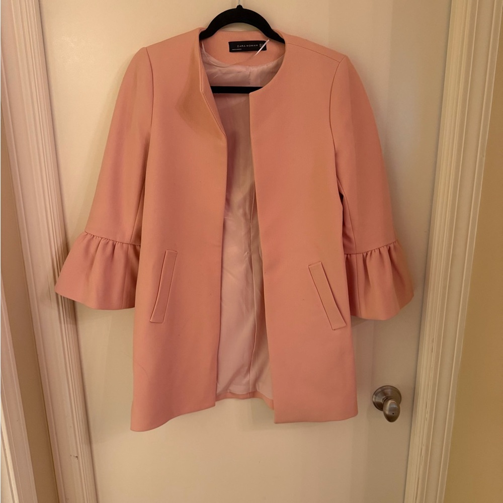 Zara Blush Pink Ruffle Sleeve Coat